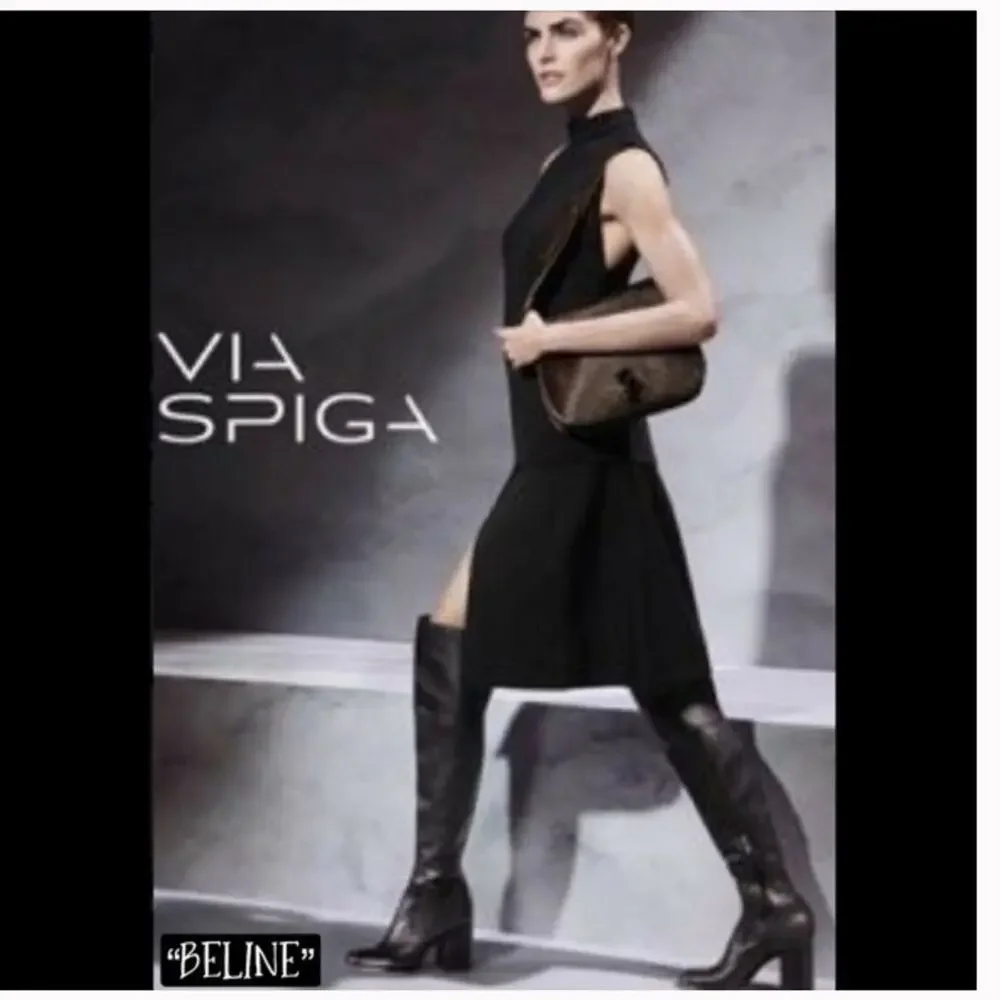 NEW Via Spiga Pebbled Leather Over The Knee OTK Chunky Heel Almond Boots 5.5 NIB